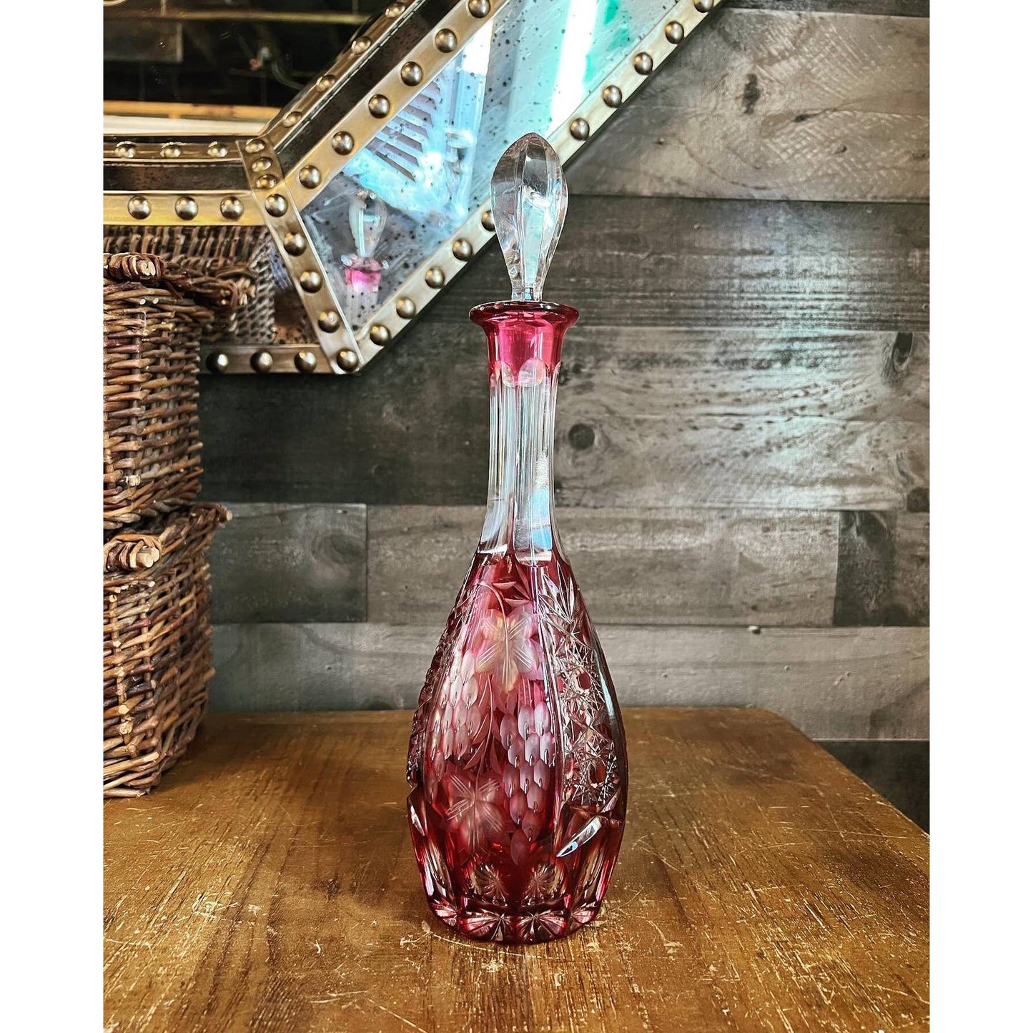 Ruby red cranberry crystal cut to clear Nachtmann decanter
