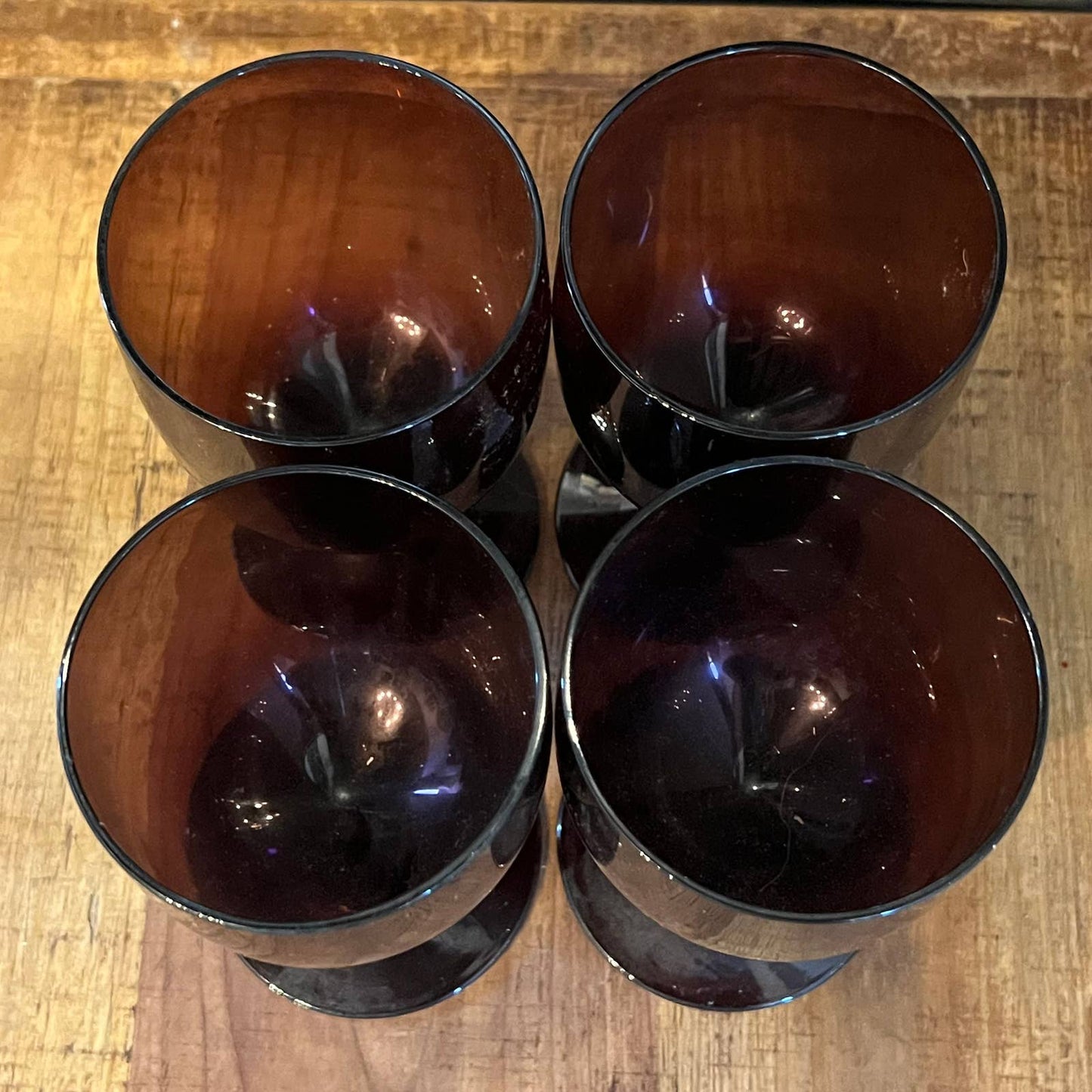 Mid Century amethyst glass thick stem wine glasses - set of 4
