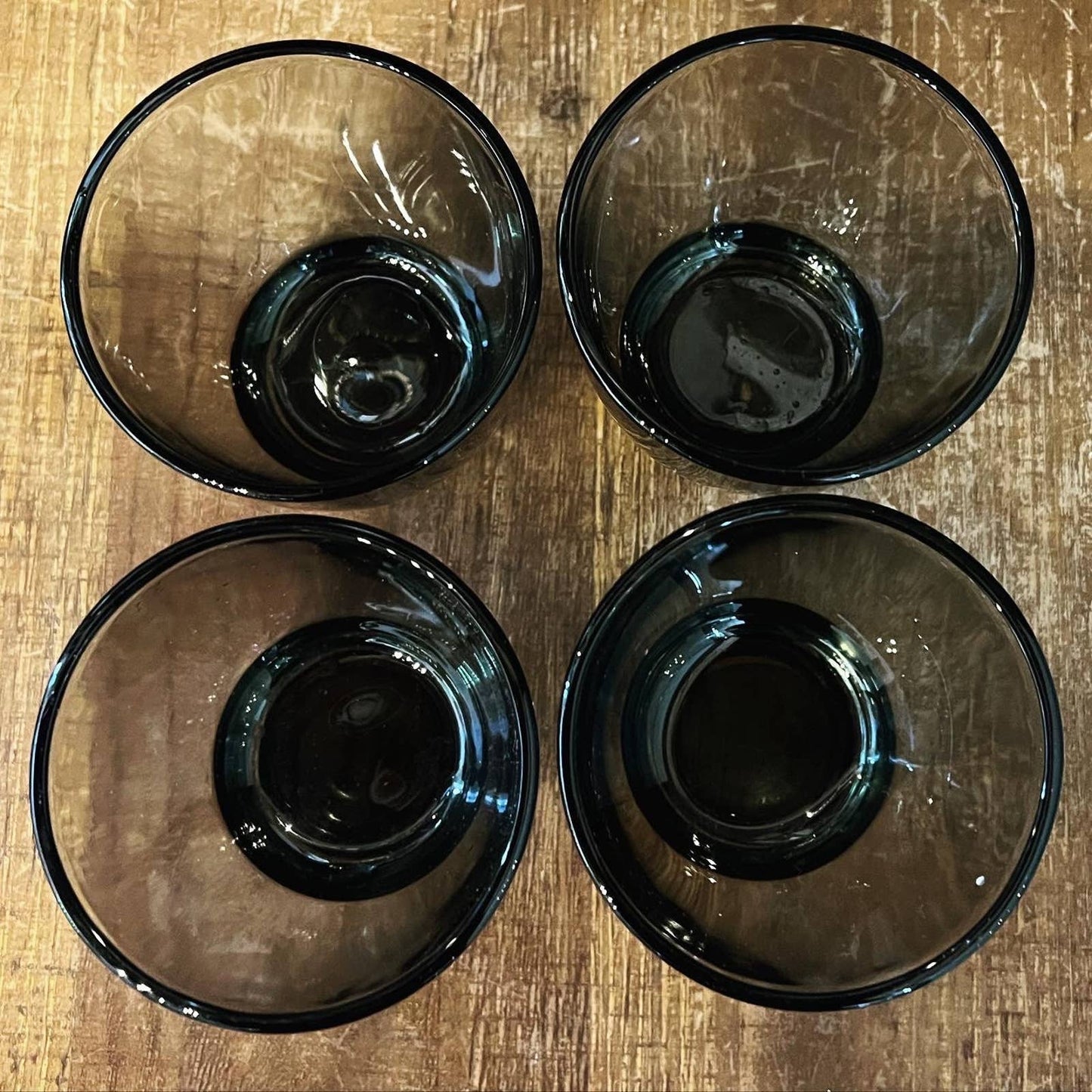 Vintage set of 4 dark smoked rocks glasses