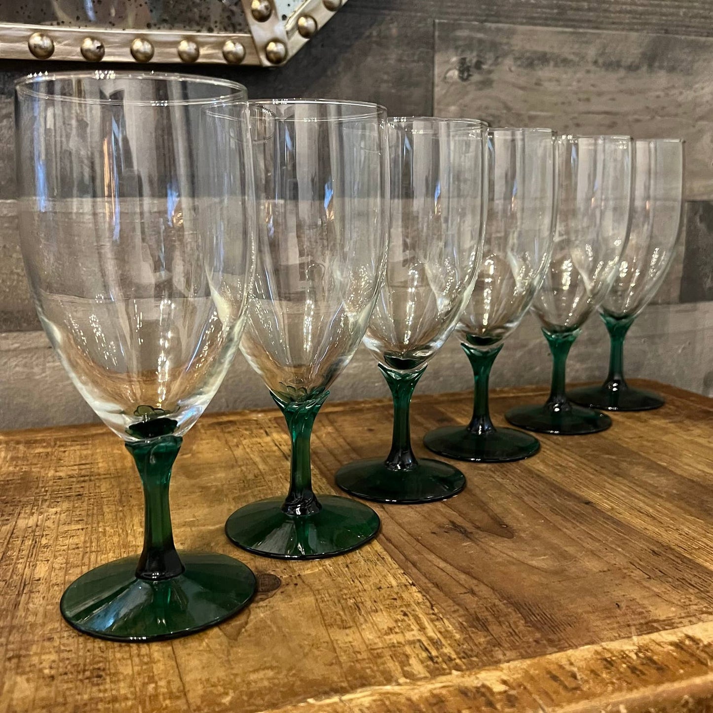 Libbey Glass Domaine Green Juniper stem clear glass goblets - iced tea glasses - set of 5