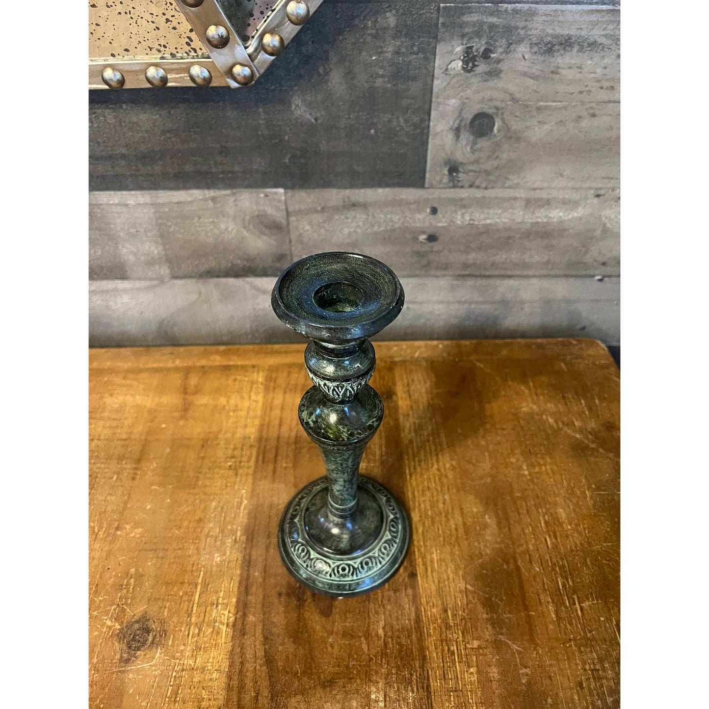 Green marble candlestick holder