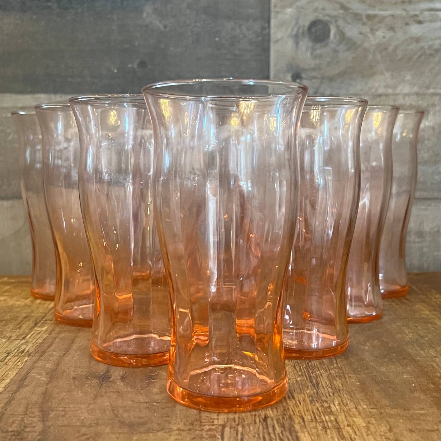 Vintage set of 10 pink depression glass tall tumblers - juice glasses