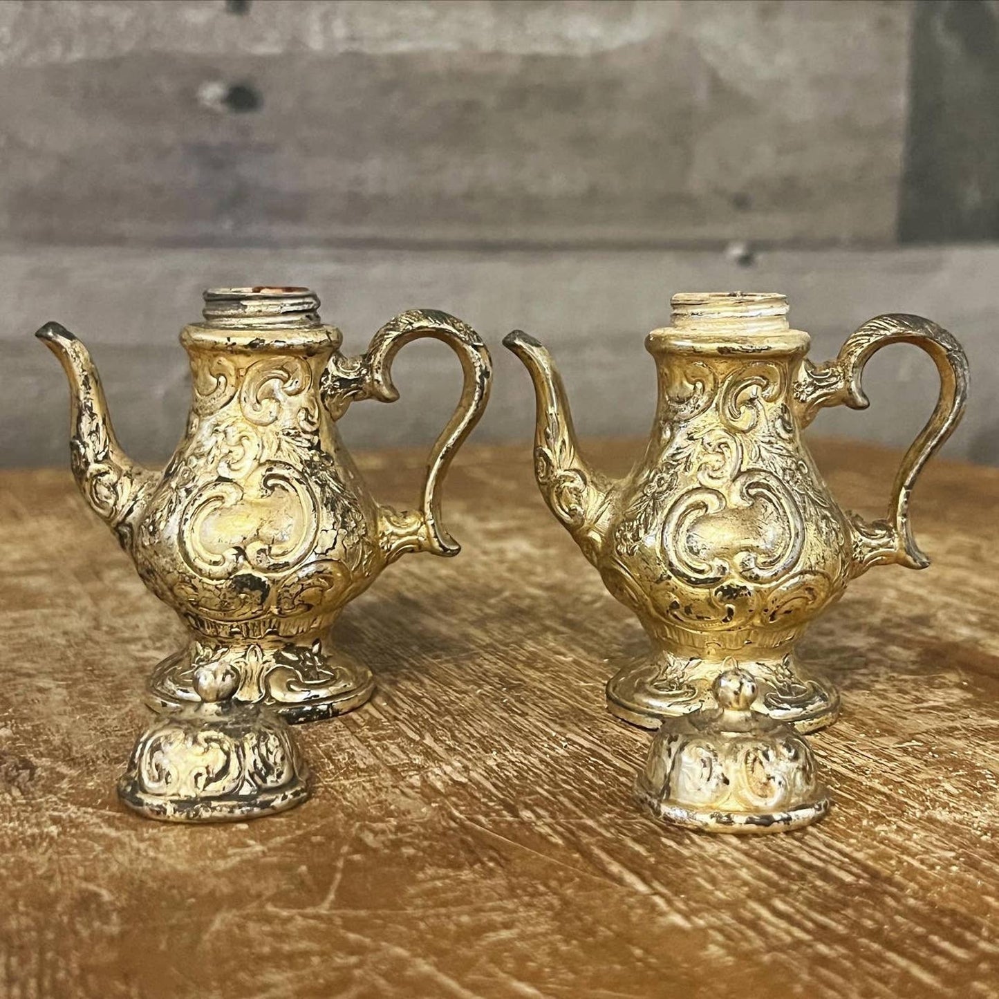 Vintage pair of silverplate teapot salt and pepper shakers - tea kettle shakers