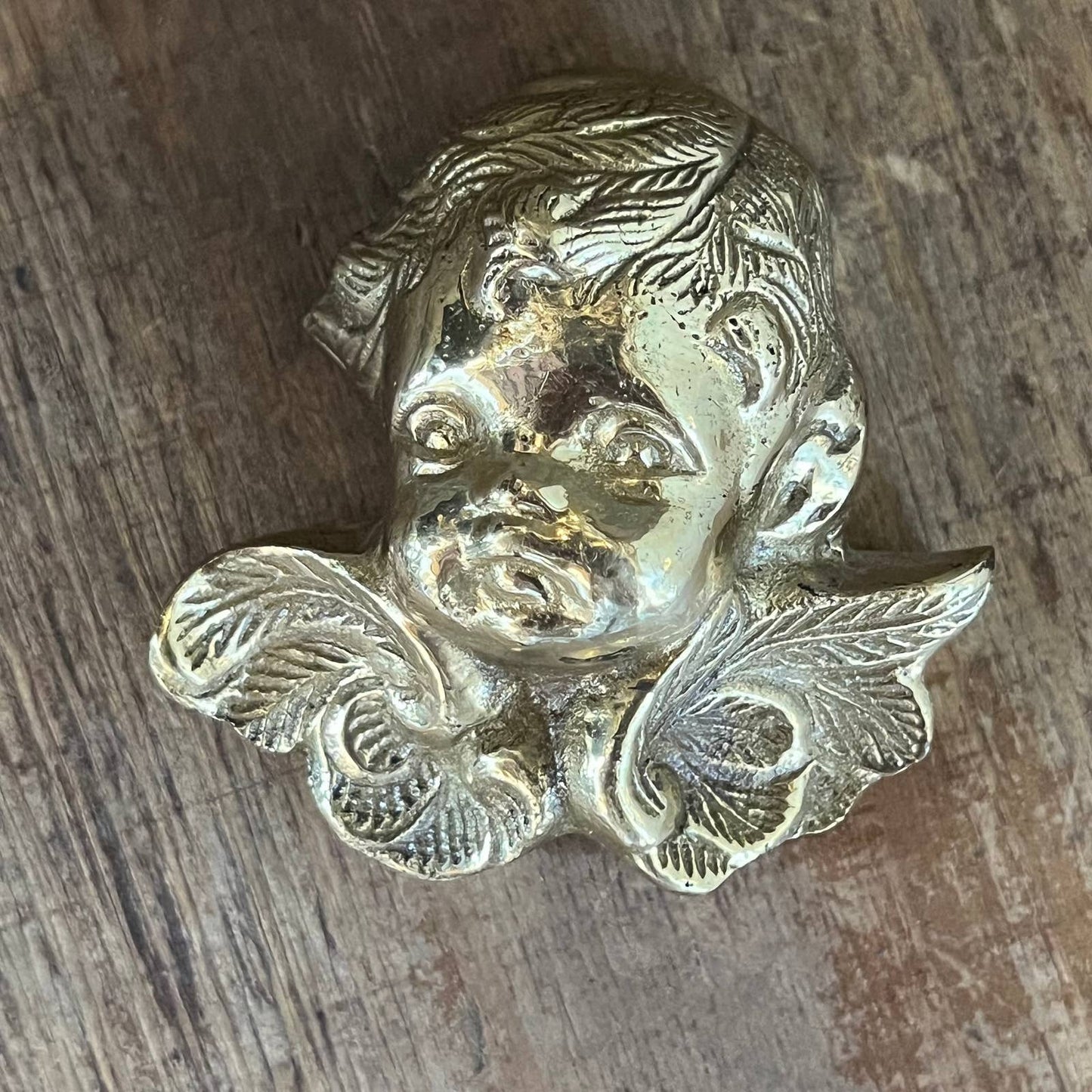Vintage petite brass cherub angel face wall decor