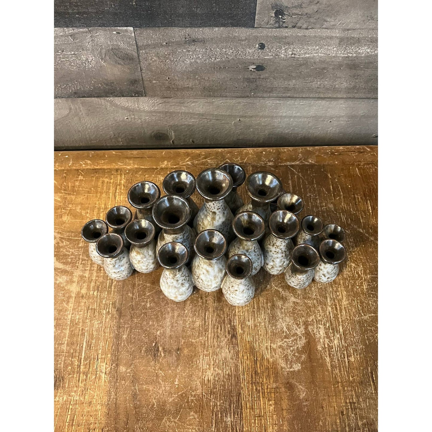 Vintage ceramic glazed dipped pottery cluster bud vase vessel