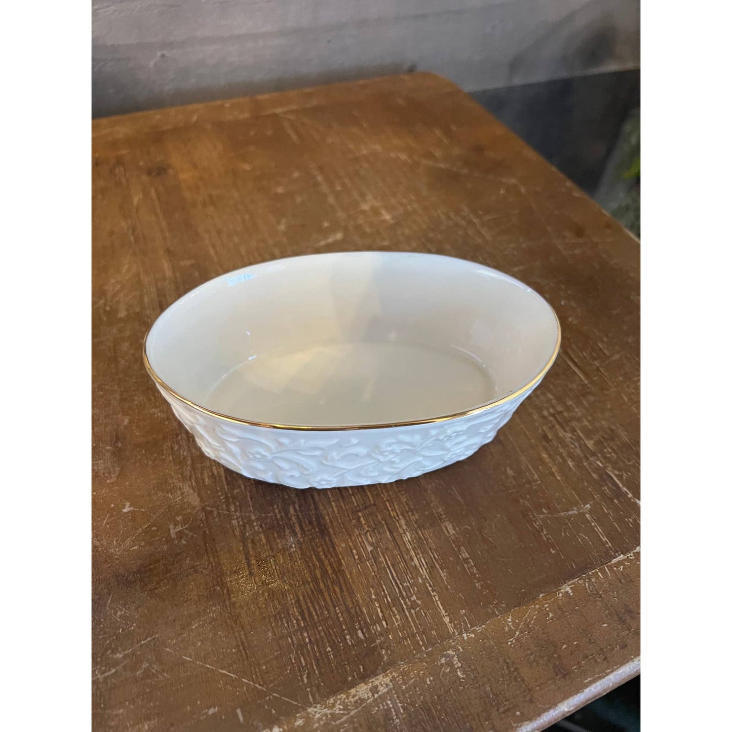 Vintage LENOX ivory cream and gold trim oval candy dish