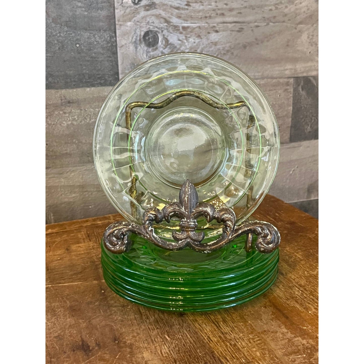6 vintage anchor hocking 1930s optic block green glass vaseline uranium saucers