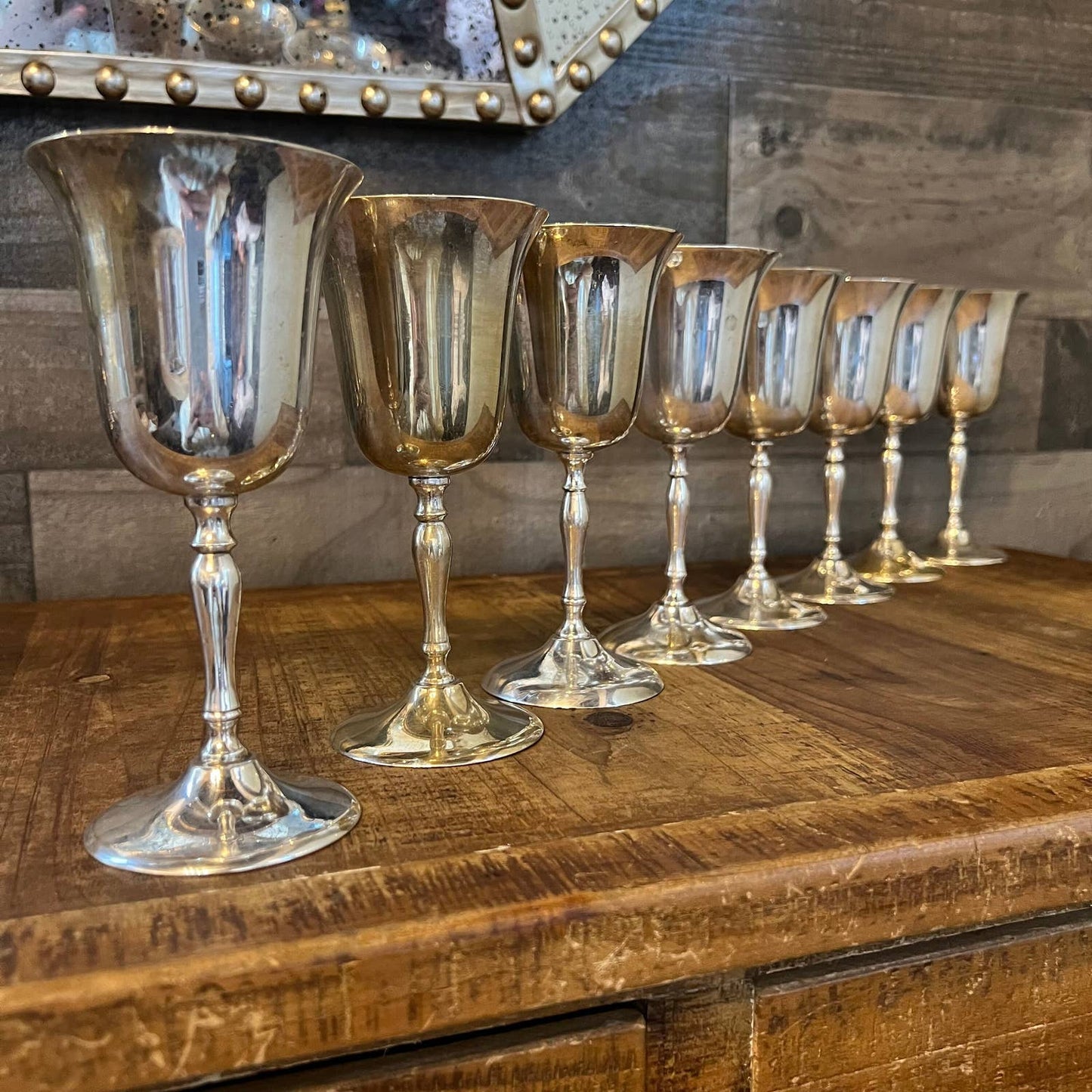 Vintage Leonard Silver Plate Goblet Glasses - set of 8