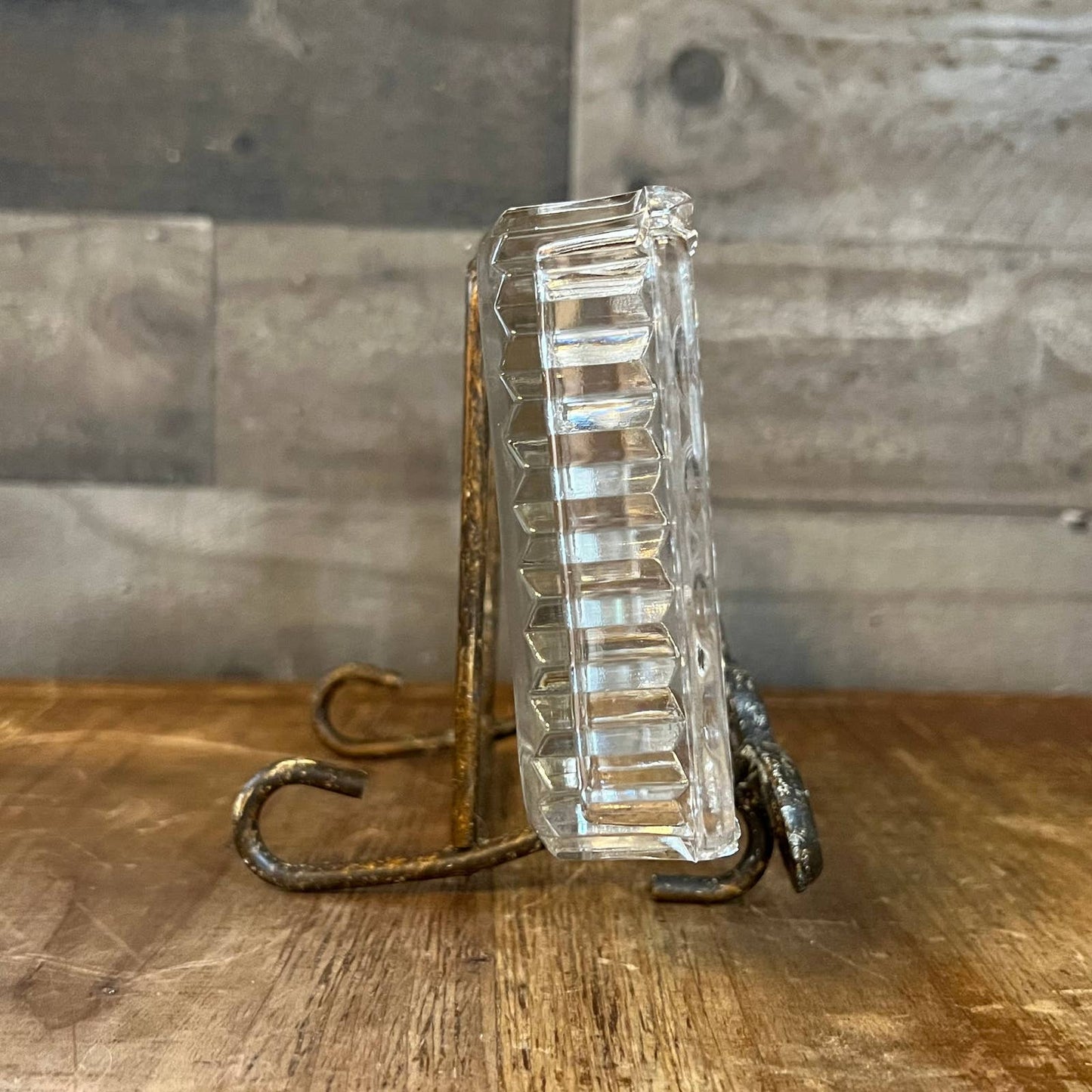 Vintage glass rectangle divided trinket tray with sawtooth rim