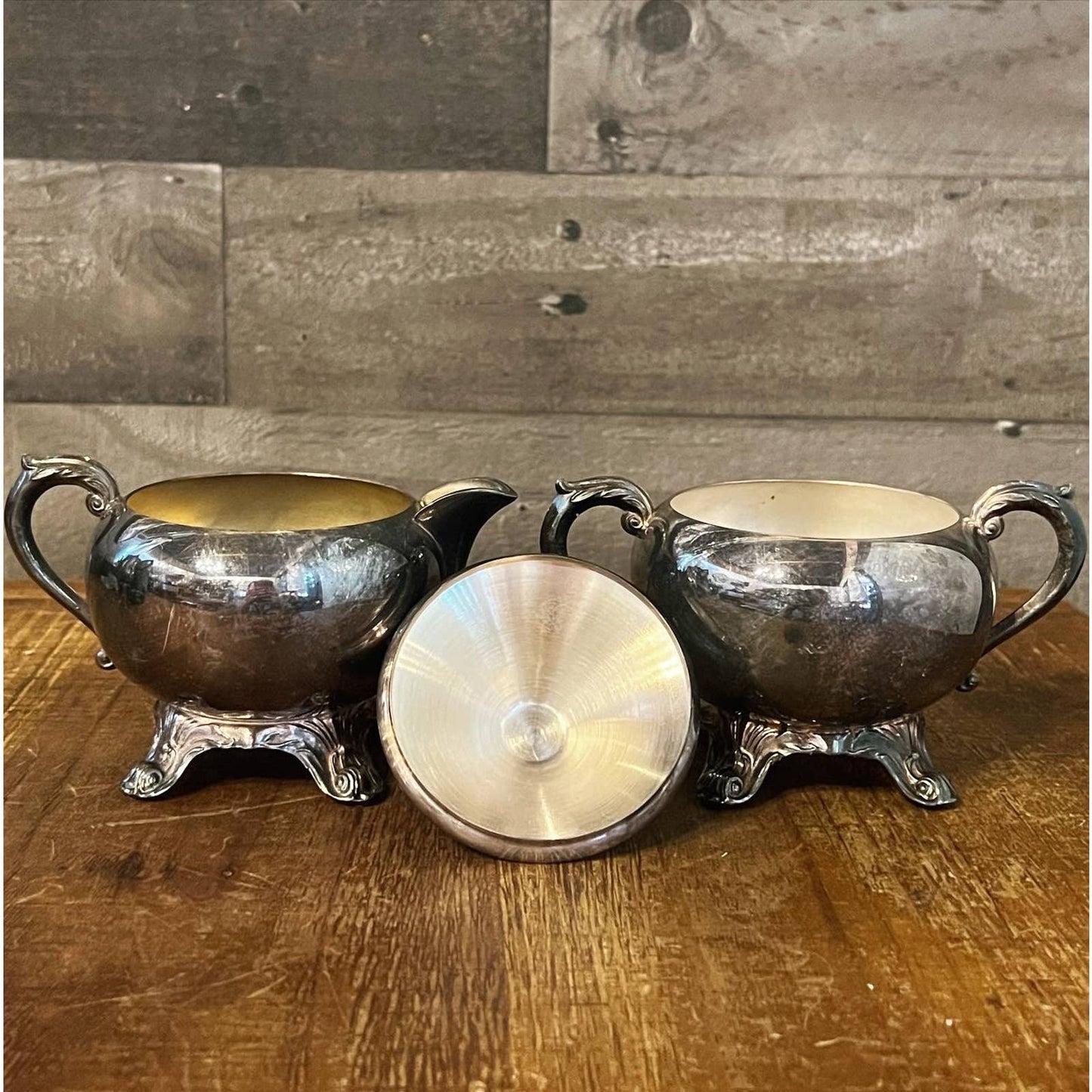 Vintage FB Rogers Silver Co silver plated footed creamer pour and sugar bowl