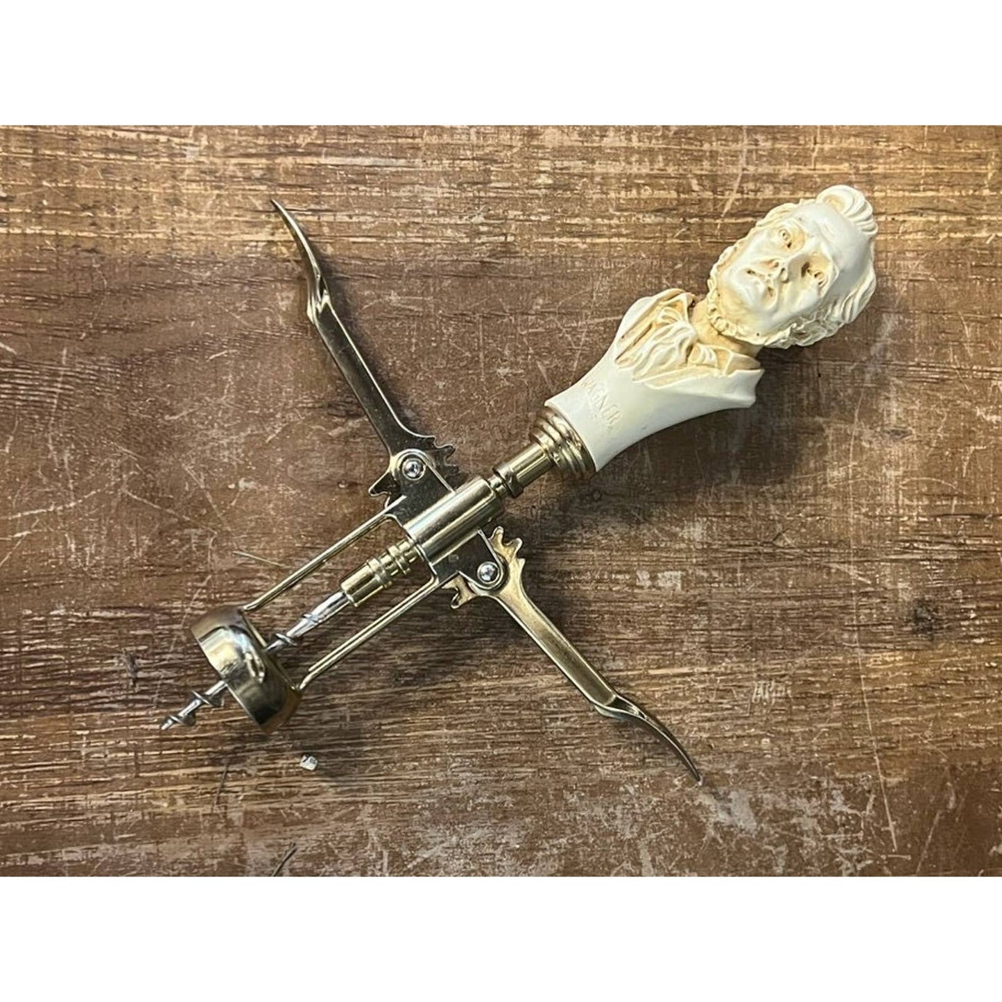 Vintage WAGNER carved portrait of man wine opener - made in Italy