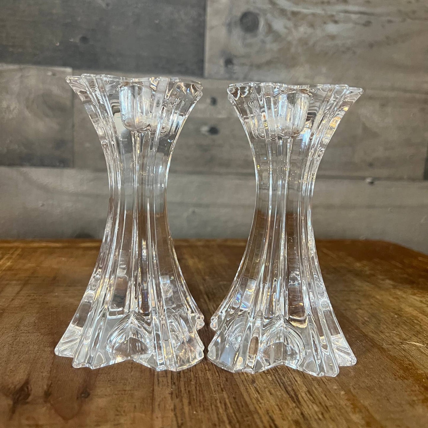 Pair of heavy crystal candlestick holders
