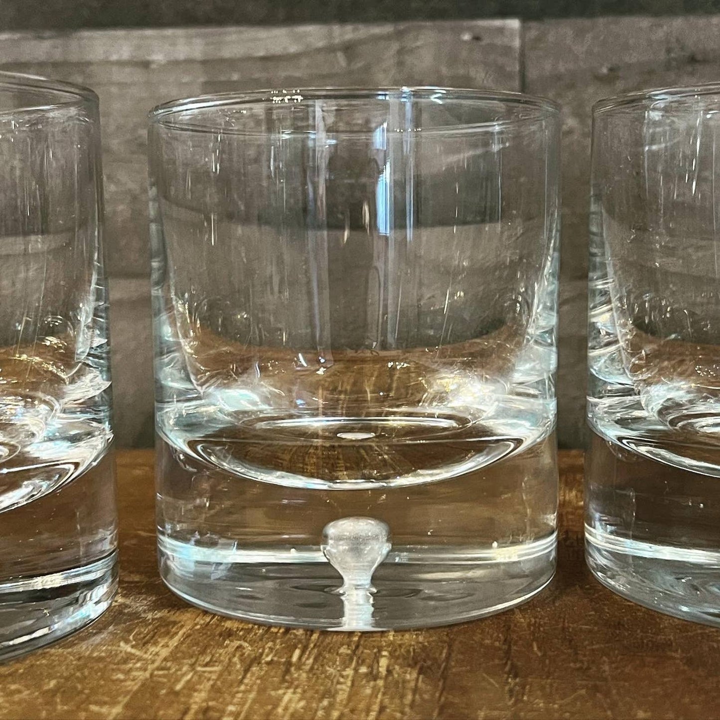 Glass blown old fashioned bubble base heavy drinking glasses - set of 5