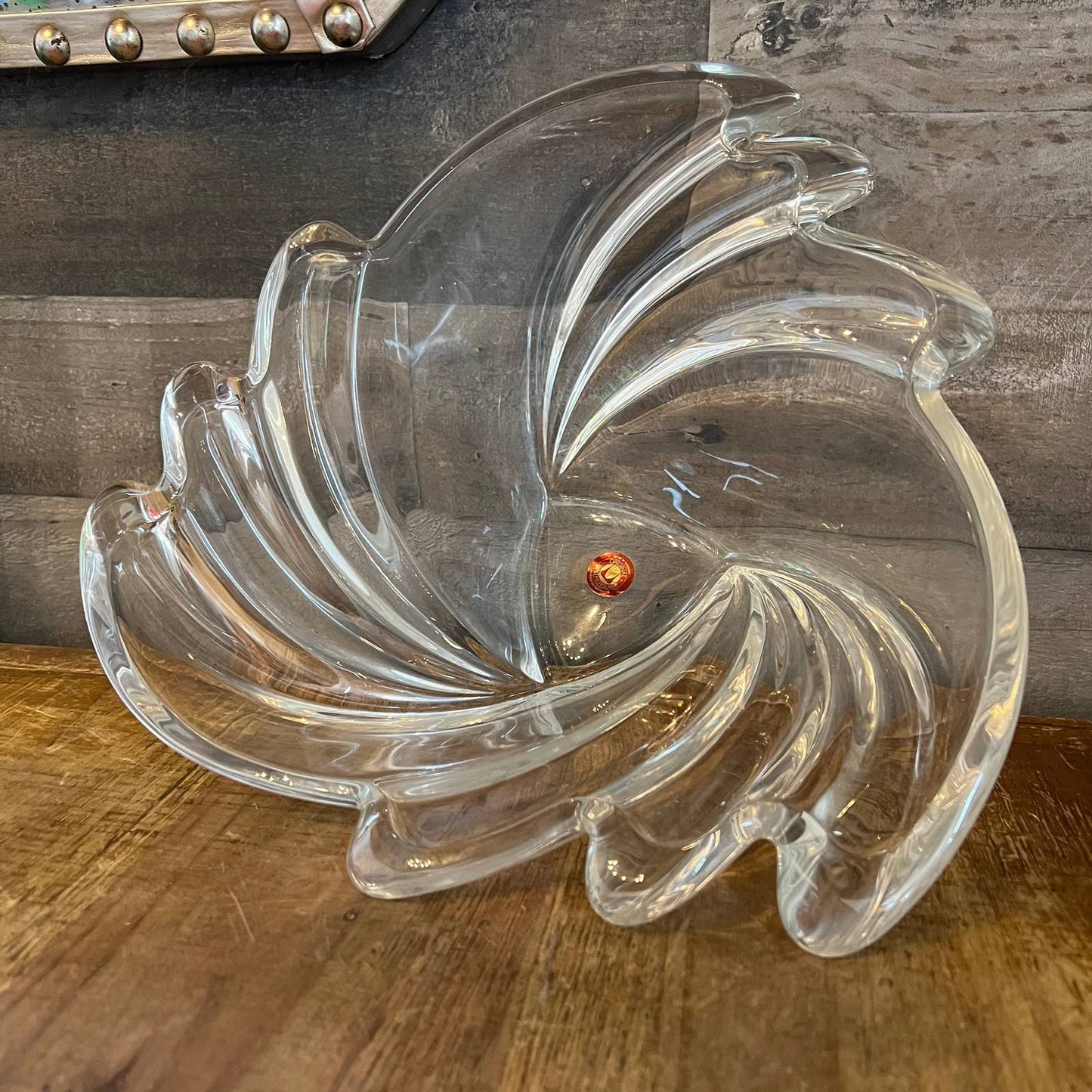 Vintage Waltherglas large art deco clear glass swirl bowl - made in Germany