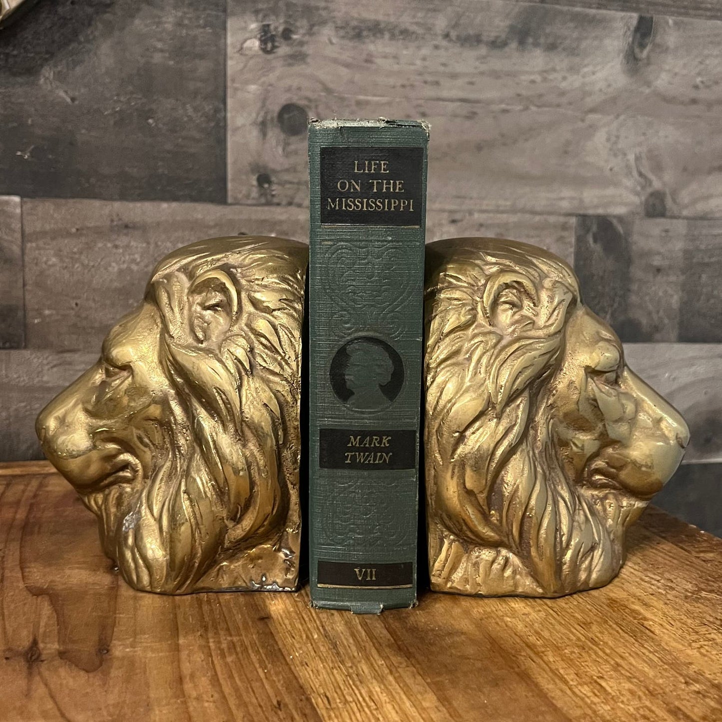 Brass Lion Head Bookends - Pair