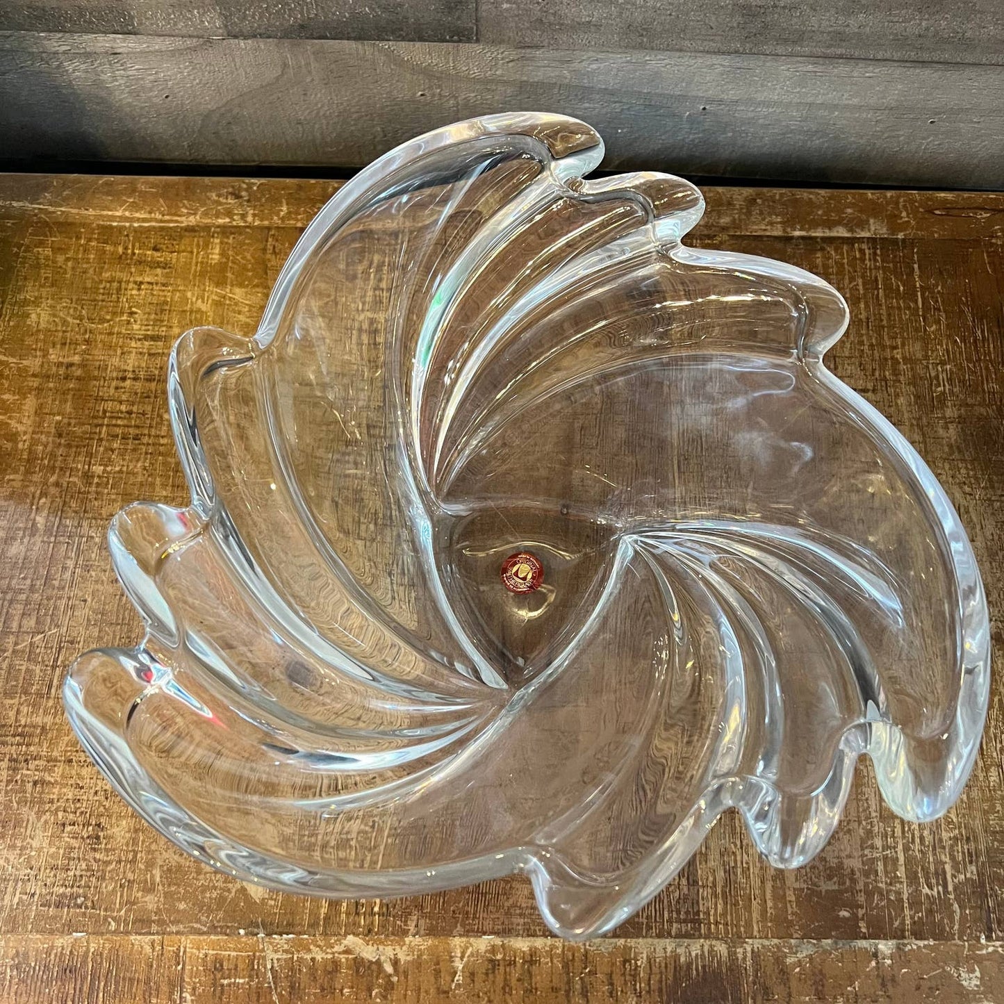 Vintage Waltherglas large art deco clear glass swirl bowl - made in Germany