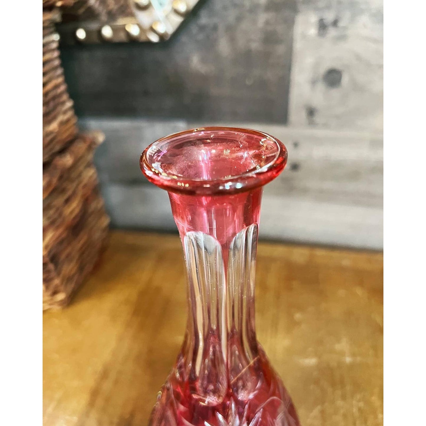 Ruby red cranberry crystal cut to clear Nachtmann decanter