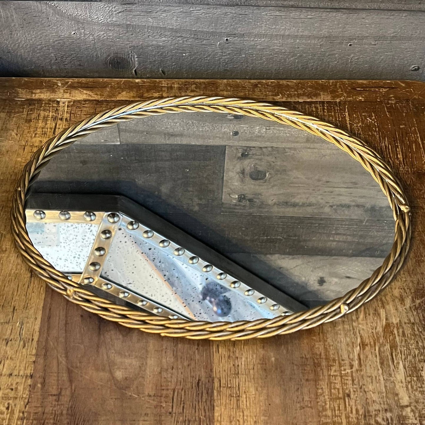 Vintage gold braided frame oval mirror