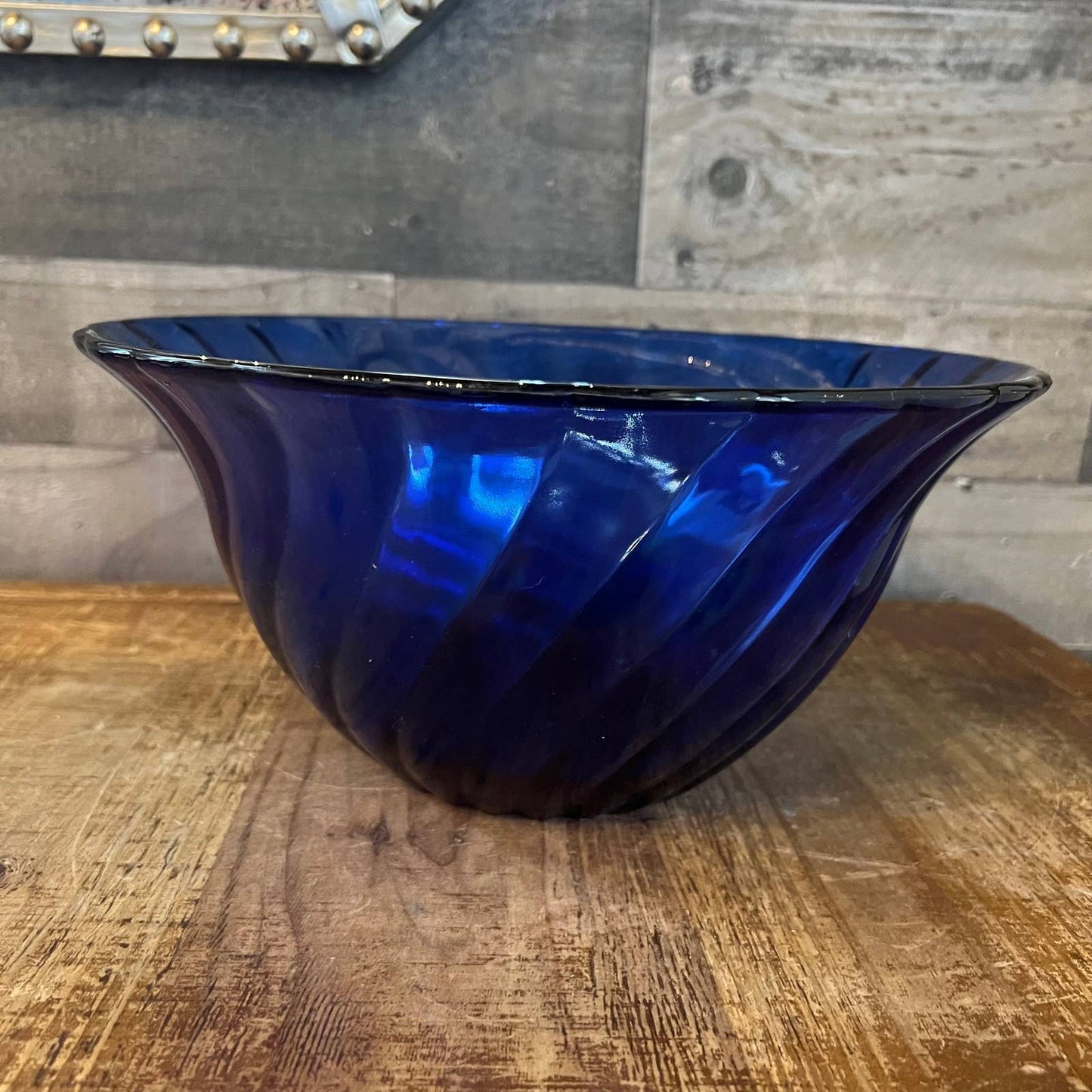 Large cobalt blue glass serving bowl
