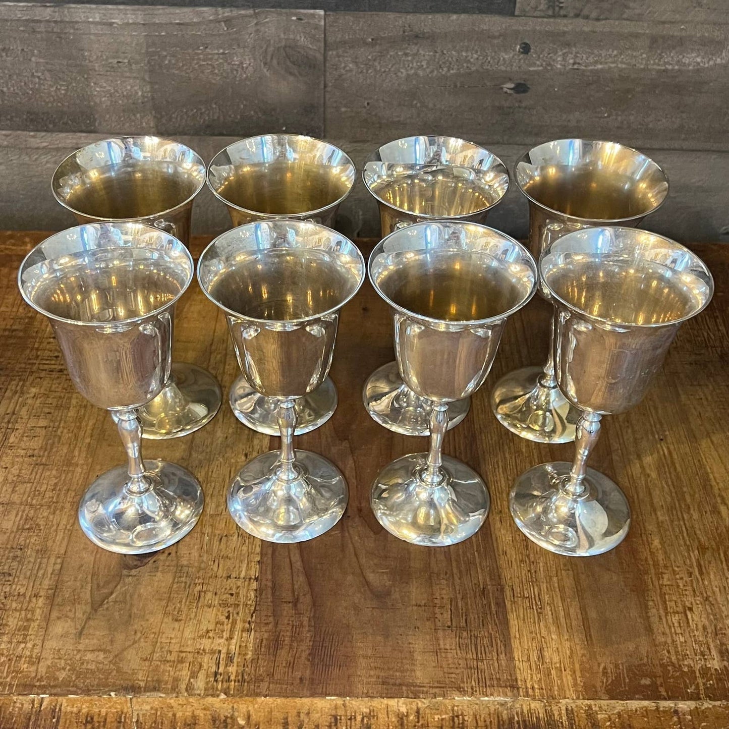 Vintage Leonard Silver Plate Goblet Glasses - set of 8