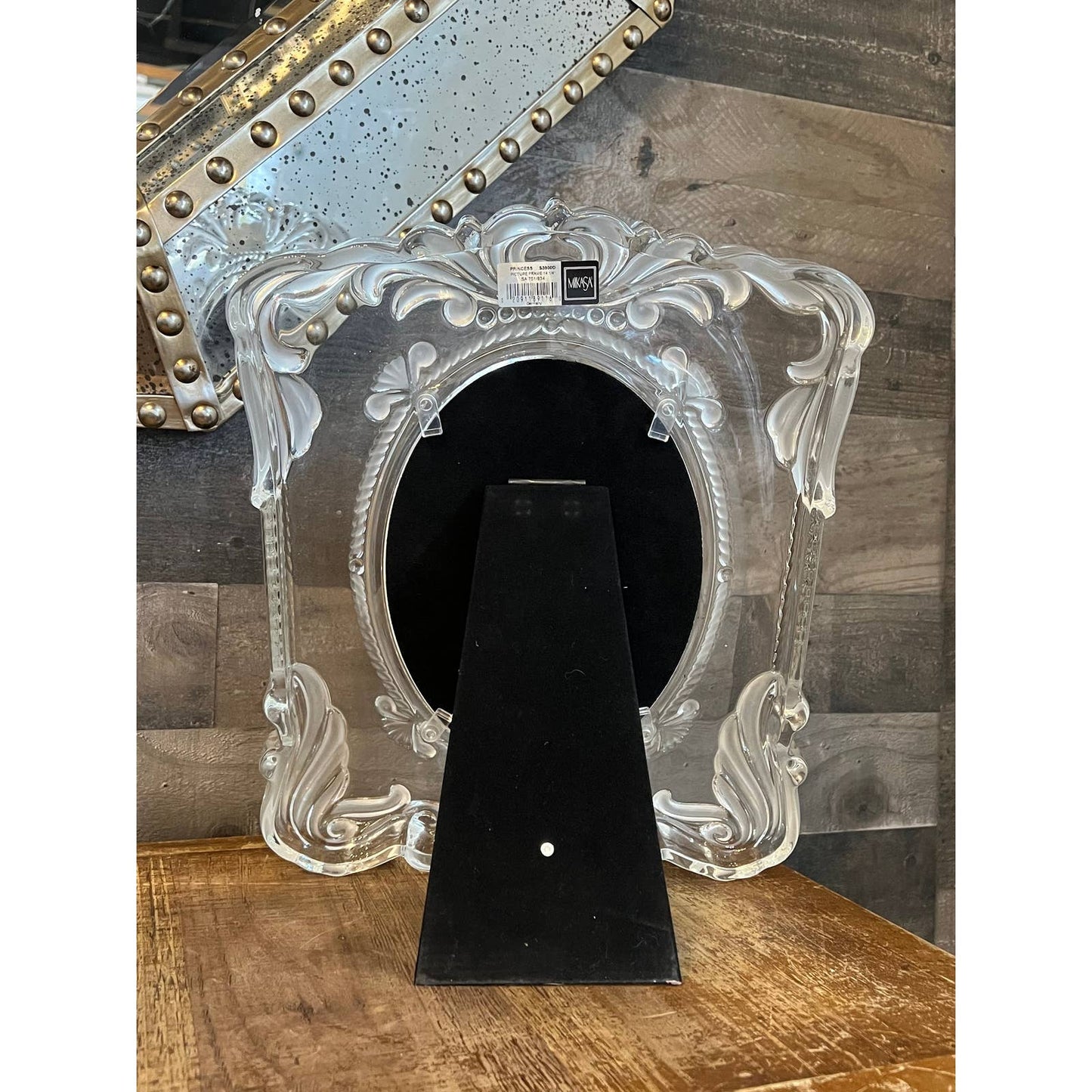 Vintage Mikasa Princess pattern large crystal picture frame with oval picture opening