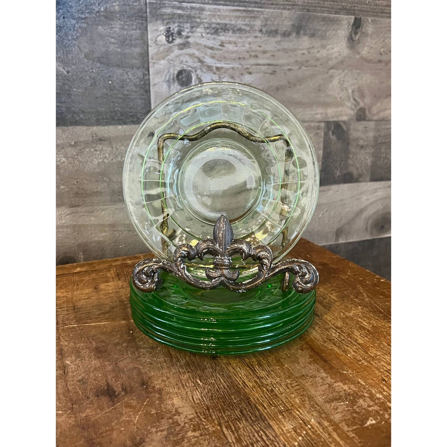 6 vintage anchor hocking 1930s optic block green glass vaseline uranium saucers