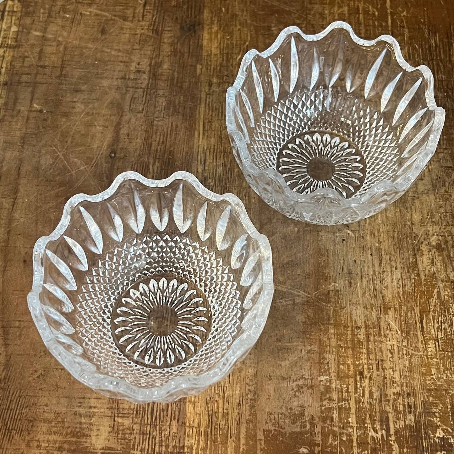 Vintage crystal sphere wavy rim trinket dish - candy dish