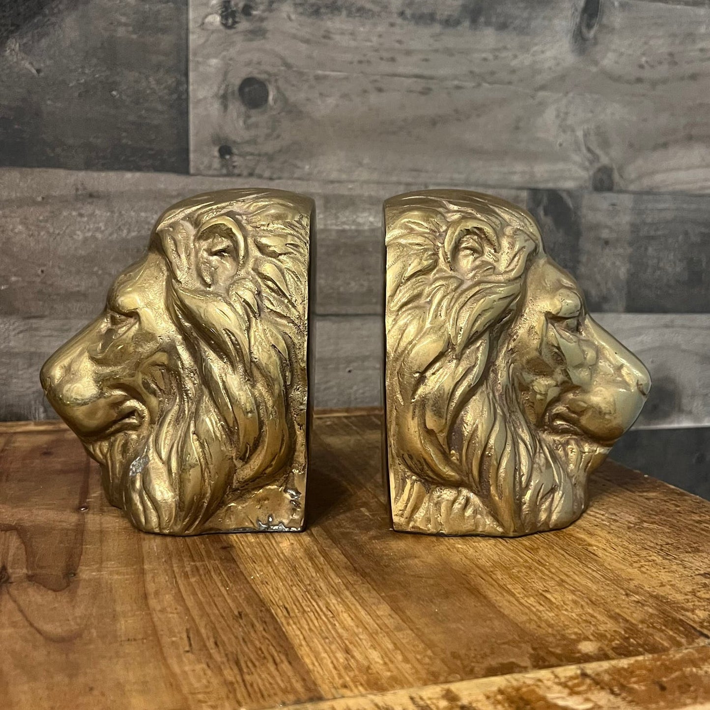 Brass Lion Head Bookends - Pair