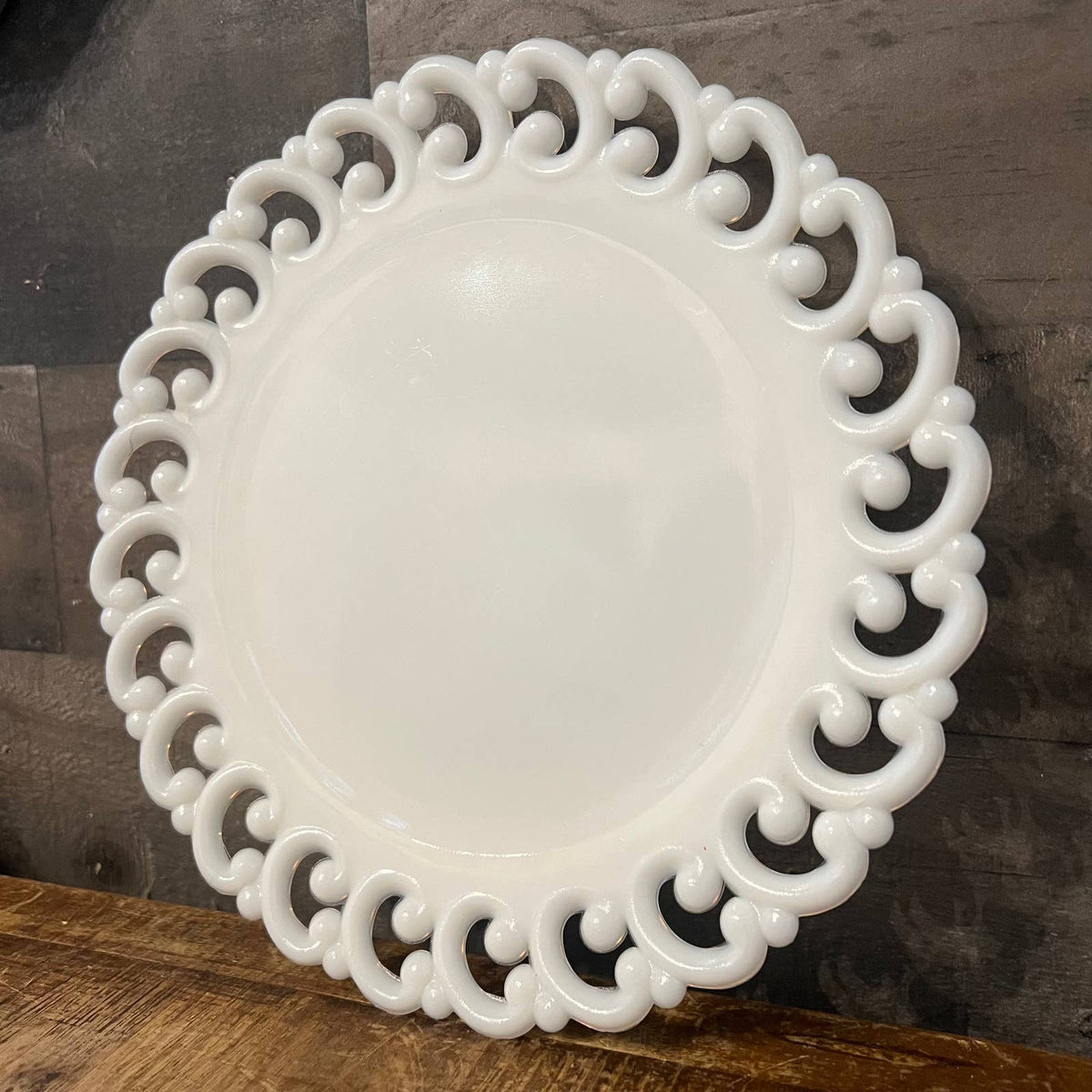 Vintage Fenton white milk glass lace scallop edge plate
