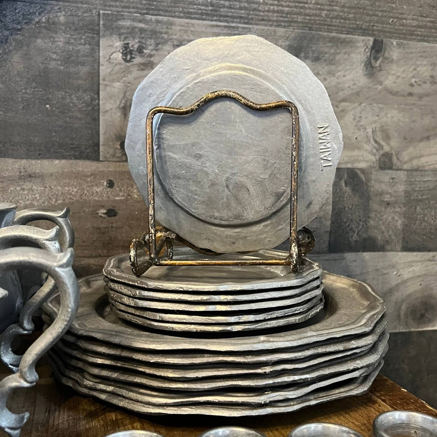 Vintage pewter dinnerware - pewter serveware - pewter mugs - pewter dinner plates - pewter salad plates