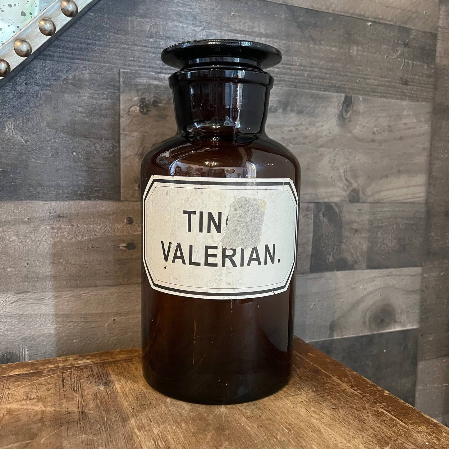 Vintage large brown glass apothecary bottle with stopper - Tincture of Valerian pharmacy bottle