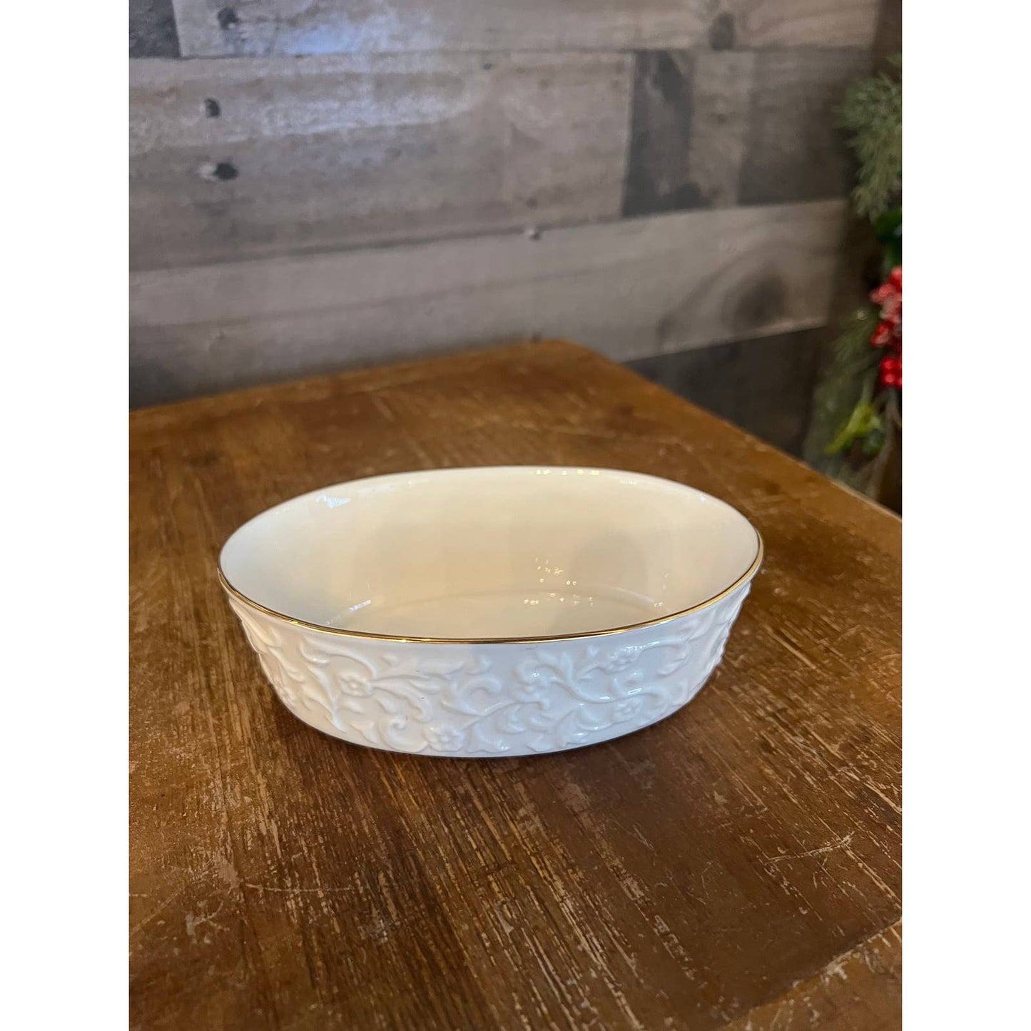 Vintage LENOX ivory cream and gold trim oval candy dish
