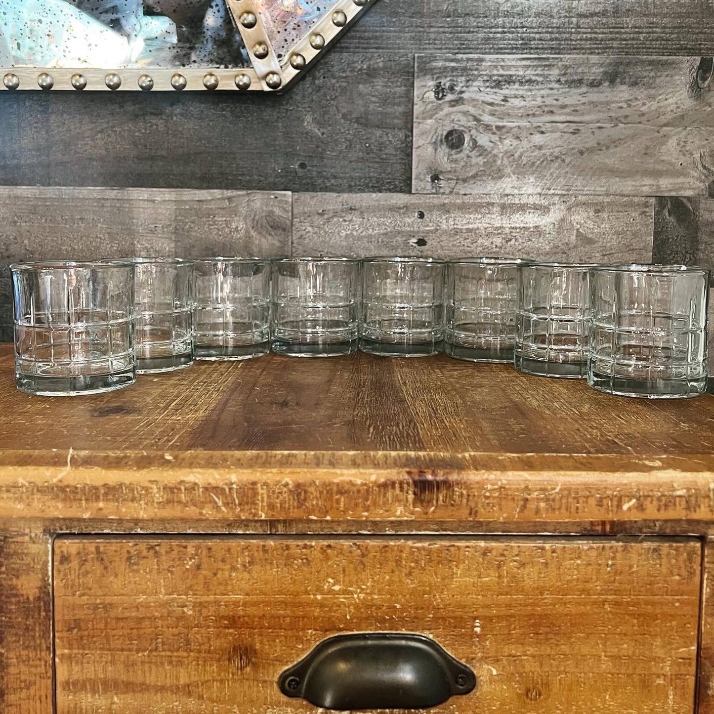 Vintage set of 8 anchor hocking tartan Manchester rocks glasses - rocks glasses - old fashioned glasses - short glasses - MCM glasses