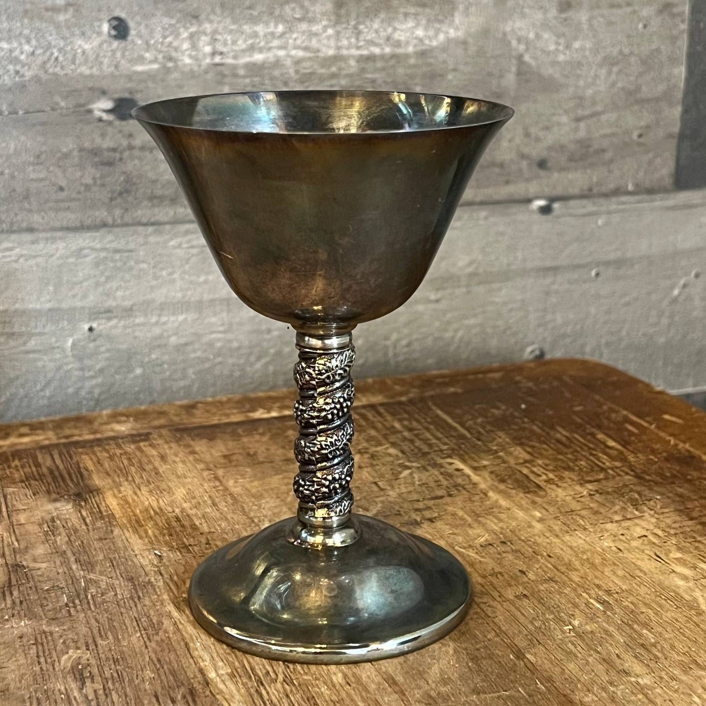 Vintage silver plated grapevine stem goblet