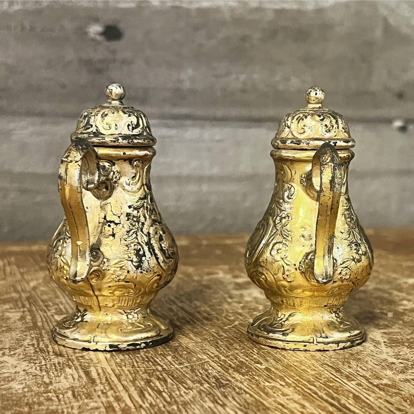 Vintage pair of silverplate teapot salt and pepper shakers - tea kettle shakers