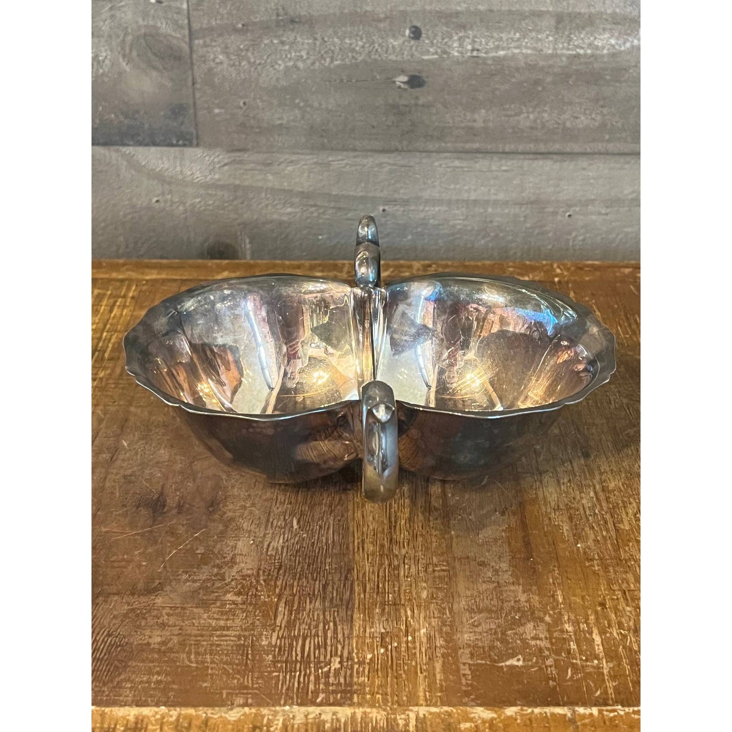 Vintage Reed & Barton silver plated handled double compartment trinket dish