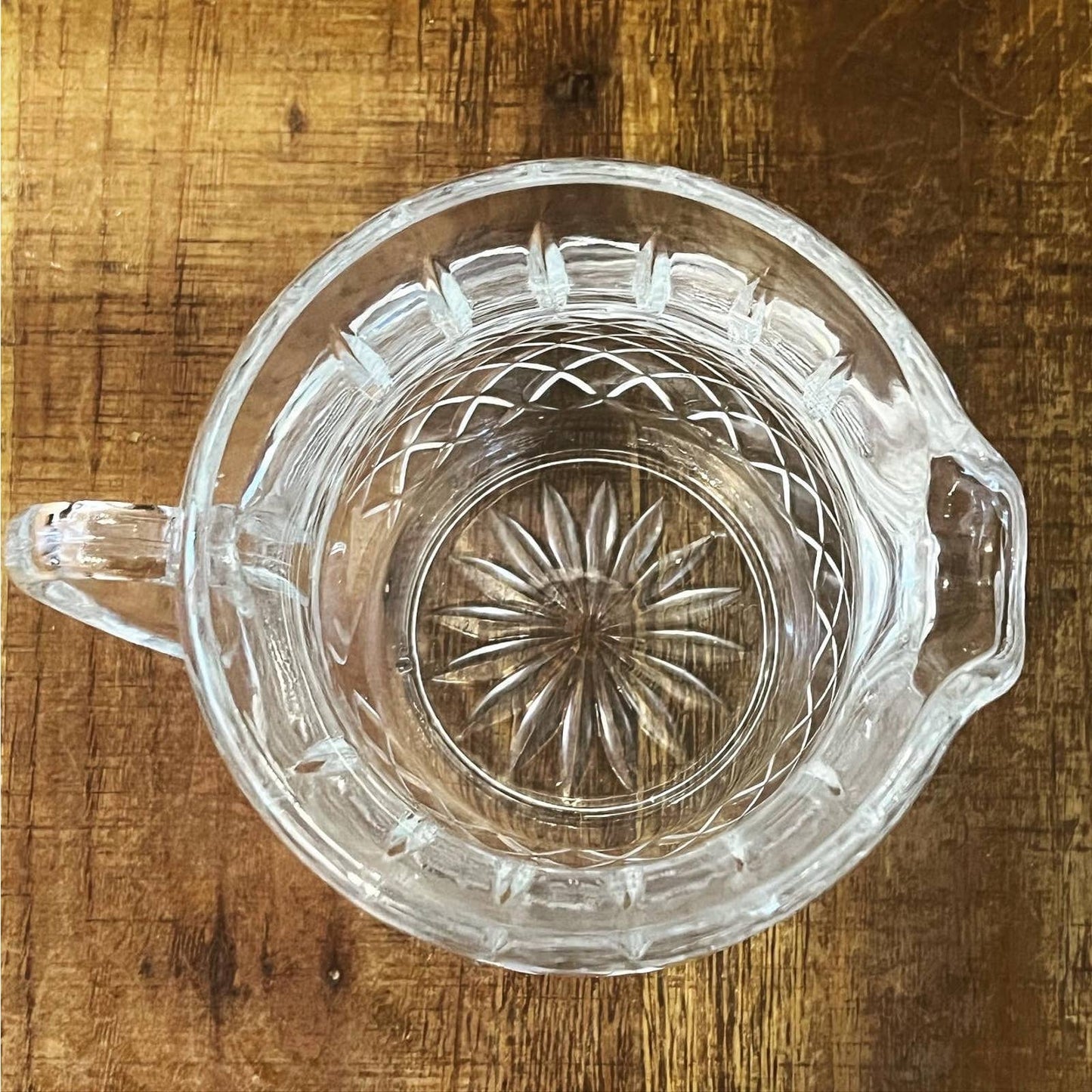 Vintage petite diamond cut heavy crystal handles pitcher - squat pitcher - martini pitcher - drink pitcher - bar pitcher - bar cart pitcher