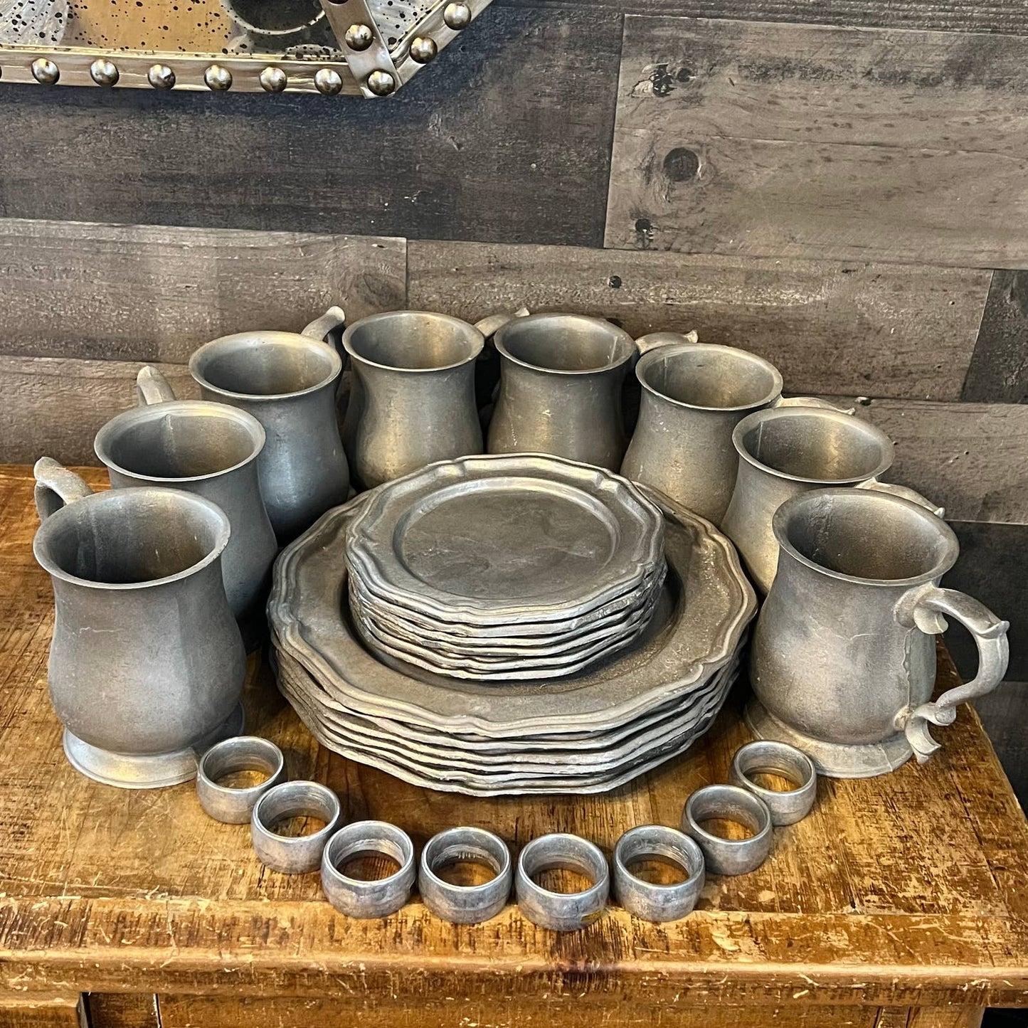 Vintage pewter dinnerware - pewter serveware - pewter mugs - pewter dinner plates - pewter salad plates