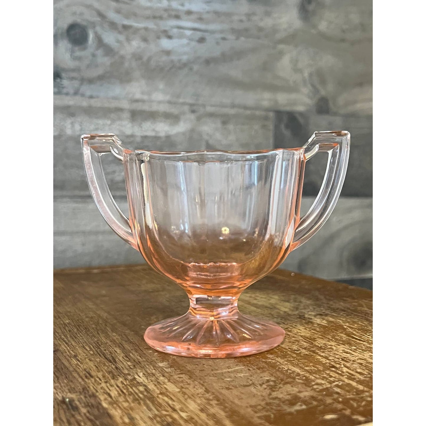 Vintage art deco pink depression glass open sugar bowl
