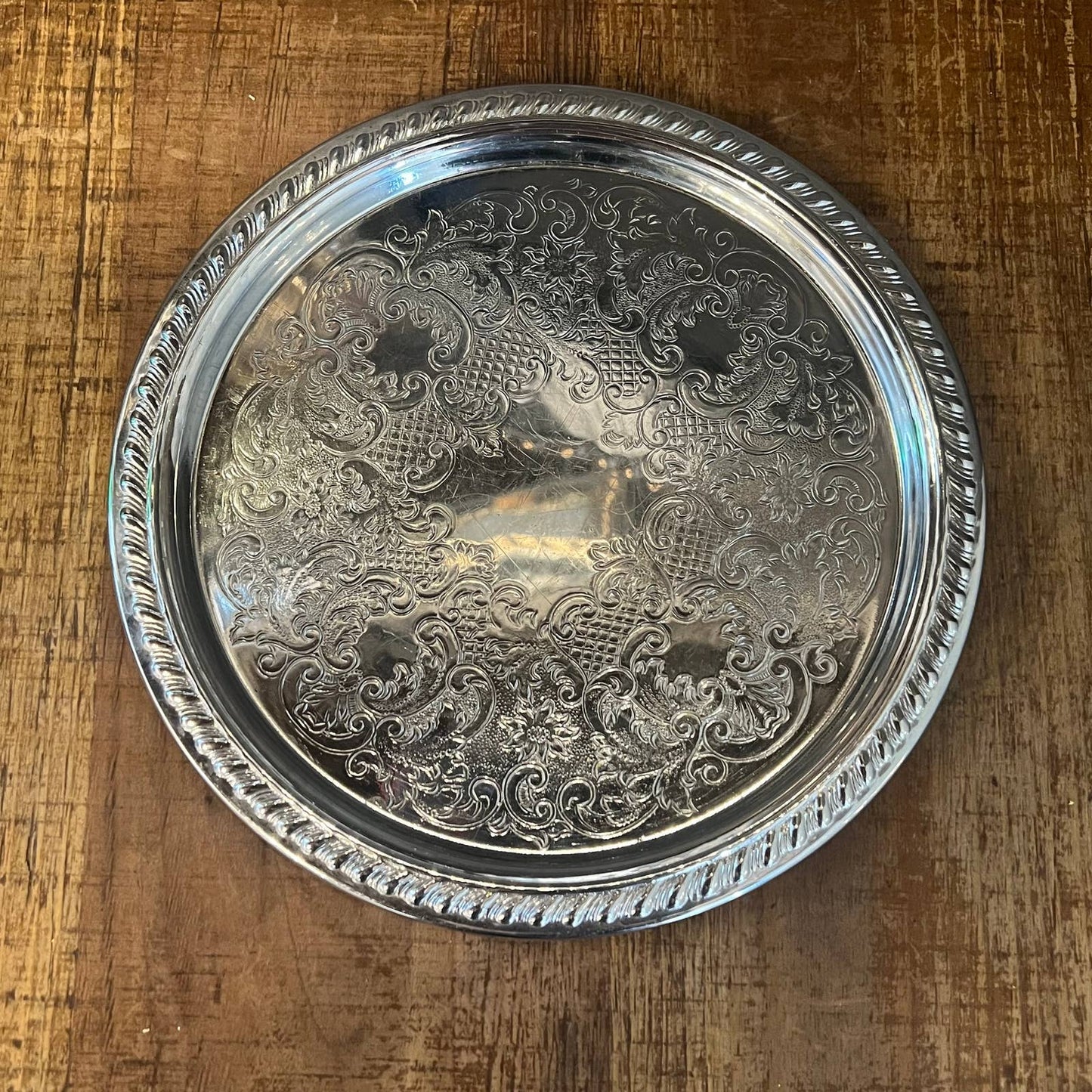 Vintage Sheridan chrome round filigree petite tray