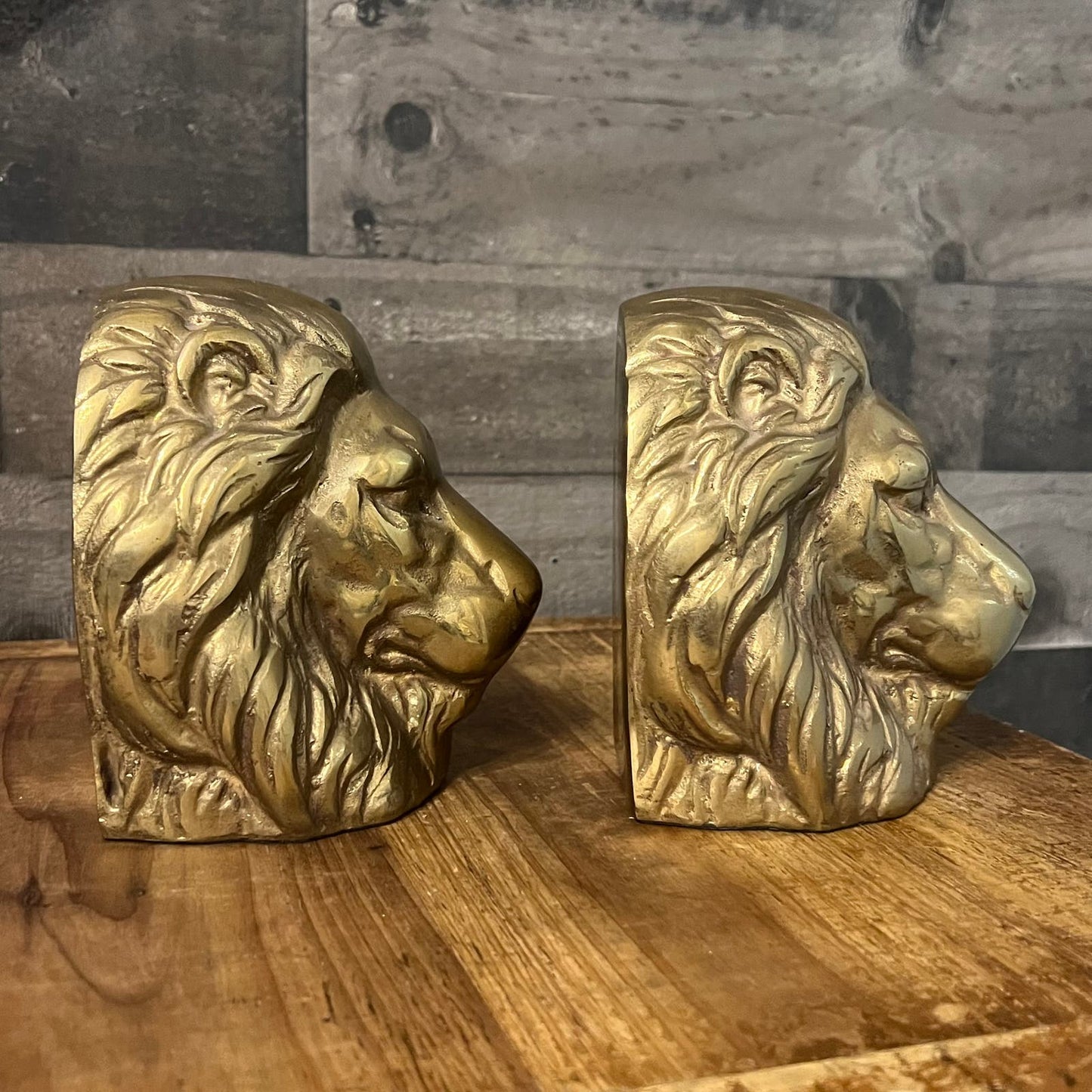 Brass Lion Head Bookends - Pair