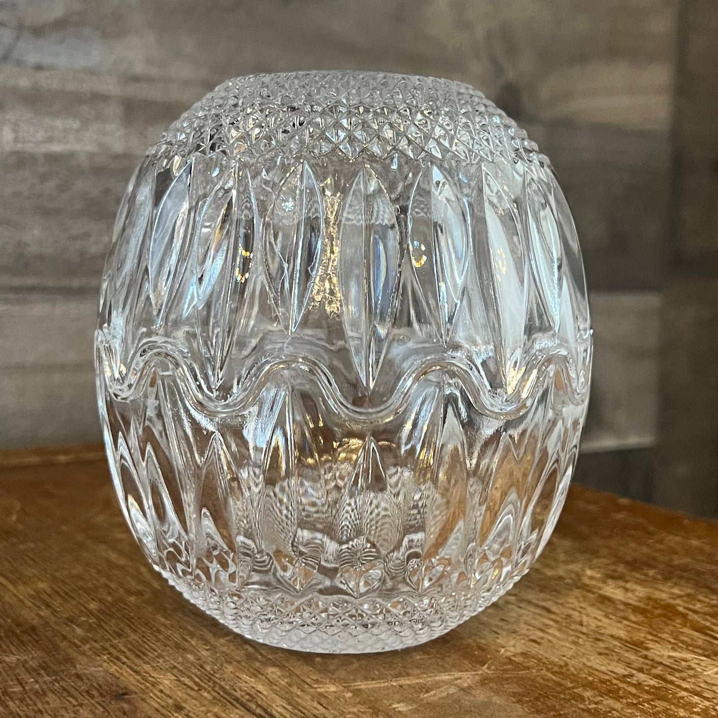 Vintage crystal sphere wavy rim trinket dish - candy dish