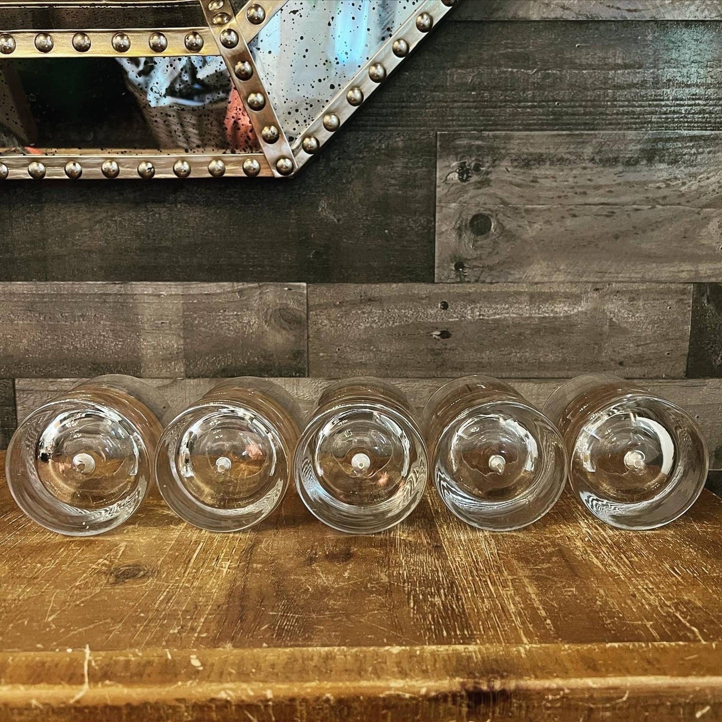 Glass blown old fashioned bubble base heavy drinking glasses - set of 5