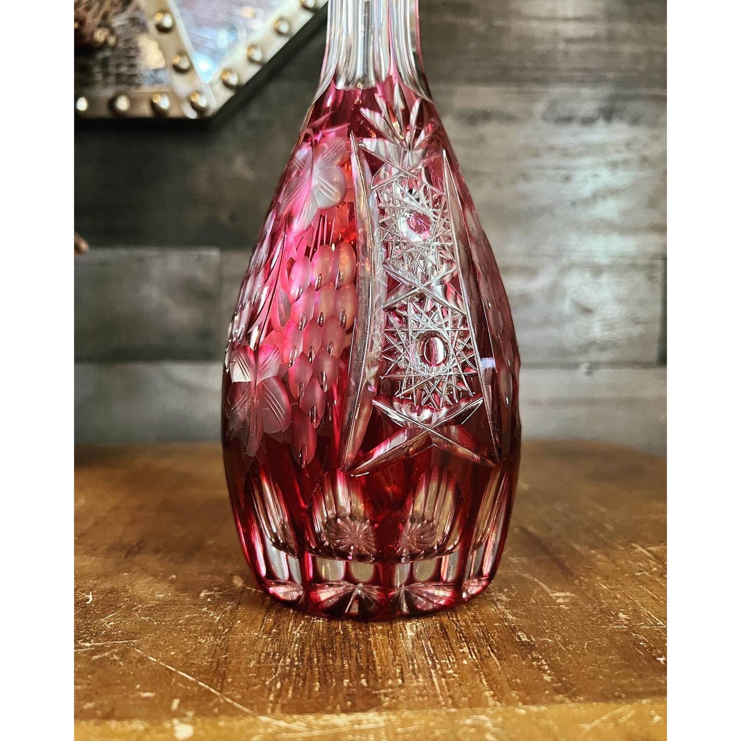 Ruby red cranberry crystal cut to clear Nachtmann decanter