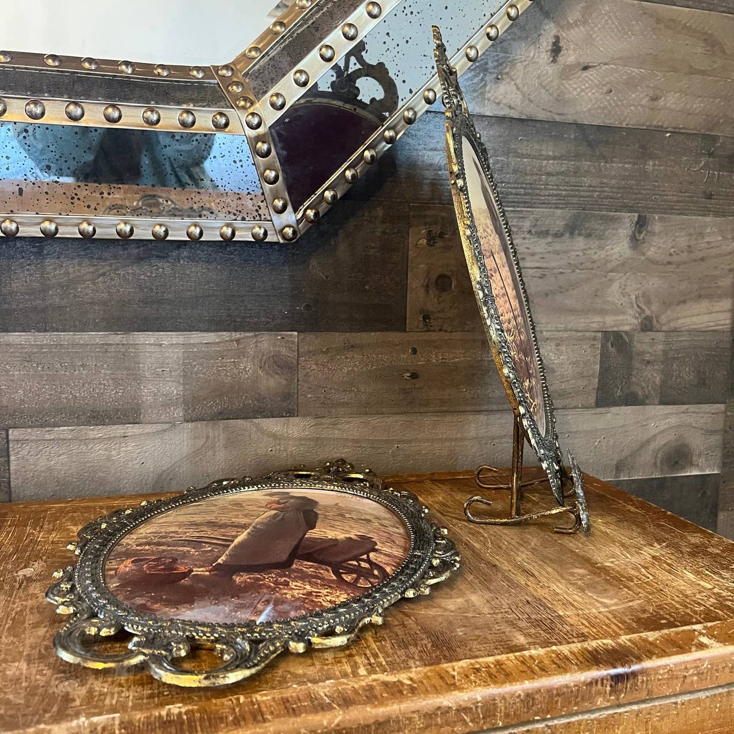 The Angelus by Jean Francois pictures - farmers pictures pair in oval Victorian frame