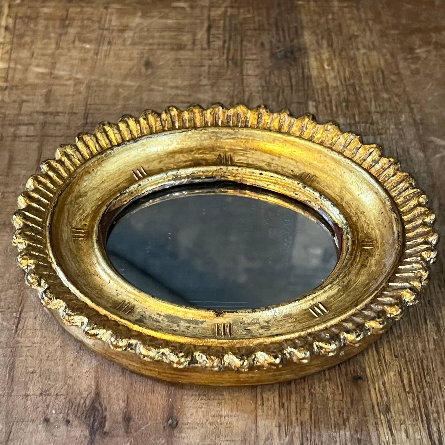 Vintage oval gold frame mirror - sunburst mirror