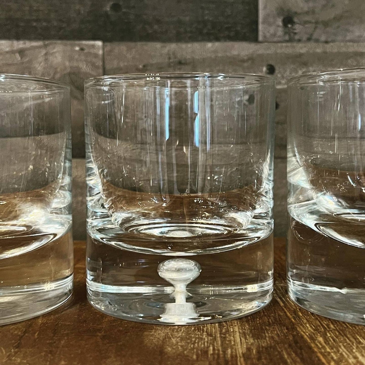 Glass blown old fashioned bubble base heavy drinking glasses - set of 5