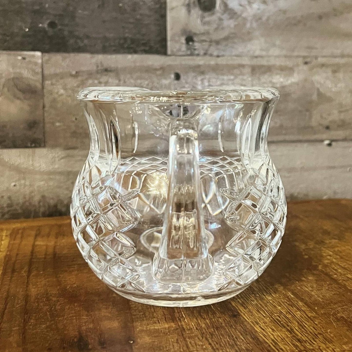 Vintage petite diamond cut heavy crystal handles pitcher - squat pitcher - martini pitcher - drink pitcher - bar pitcher - bar cart pitcher