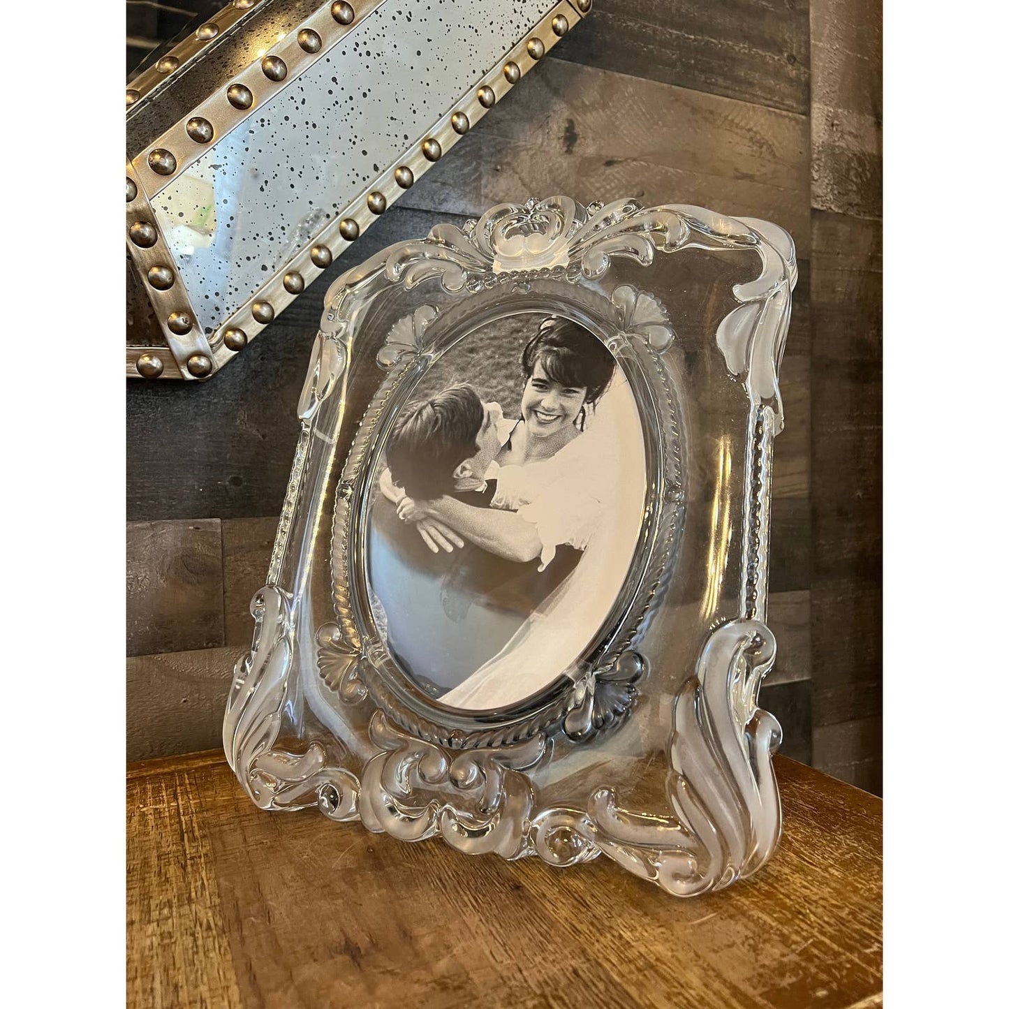 Vintage Mikasa Princess pattern large crystal picture frame with oval picture opening