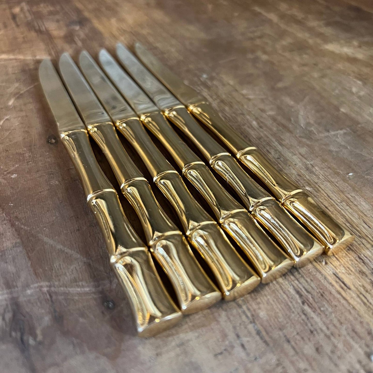 Set of 6 Towle Supreme Cutlery gold color bamboo handle knives